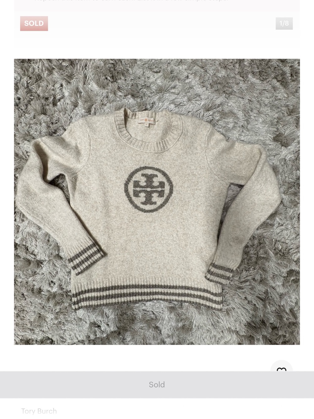Tory Burch Men's Crewneck Wool Sweater in Light Gray with Dark Gray Logo